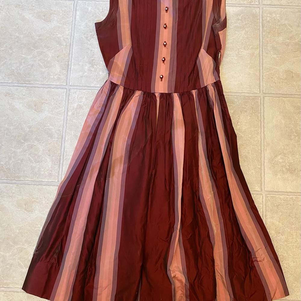 Vintage Synthetic Fabric Elegant Striped Midi Dress read description